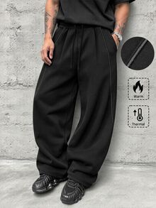 SLATEMANN Men's Solid Color Drawstring Waist Pocket Casual Wide Leg Sweatpants - Black - View 6