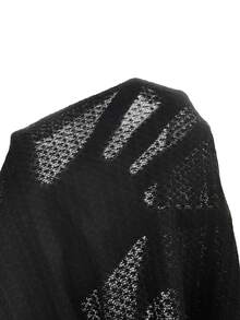 SHEIN Frenchy Lace Spliced Long Sleeve Waffle Fabric T-Shirt Winter Black Casual Spring - Black - View 8