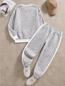 Boys 2pcs Sweatshirt Set, Leopard Print Digital Print, Casual Fashion Comfortable Sweatshirt Outfit, Long Sleeve Top, Outfit, Autumn/Winter Wear - Multicolor - View 3