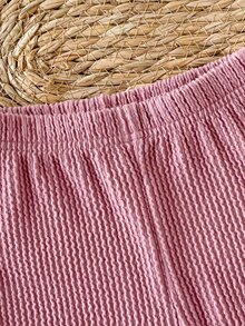SHEIN Baby Girls' 2 Pieces Outfit, Irregular MockNeck LongSleeve Top With Flared Pants, Ideal For Outdoor Wear In Spring, Autumn And Winter - Pink - View 11