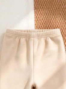 SHEIN Girls' Apricot Thermal Lined Leggings, Soft Comfortable Casual All-Match Style With Bear Embroidery, Versatile For Spring, Autumn And Winter - Multicolor - View 8