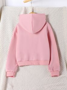 SHEIN 女童粉色連帽拉鍊運動外套，適合秋冬，騎士馬刺繡寬鬆開襟開襟衫，可愛休閒百搭上衣 - 粉色 - 查看 3