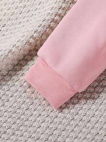 SHEIN 女童粉色連帽拉鍊運動外套，適合秋冬，騎士馬刺繡寬鬆開襟開襟衫，可愛休閒百搭上衣 - 粉色 - 查看 6