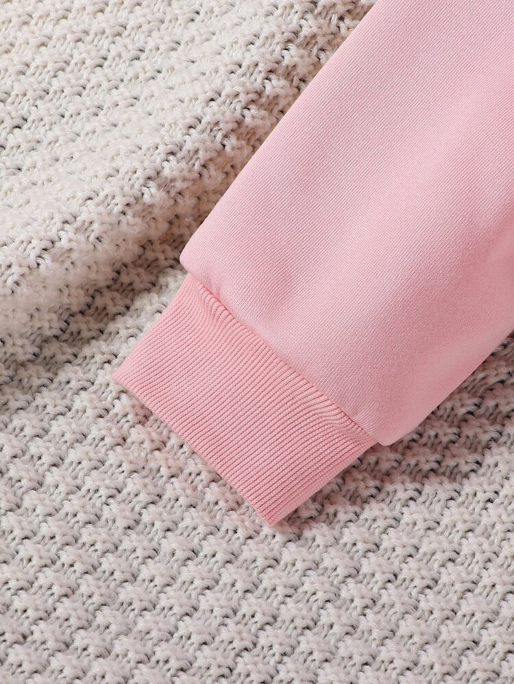 SHEIN Girls Pink Hooded Zip Sweatshirt Jacket For Fall & Winter, Knight Horse Embroidery Loose Open Cardigan, Cute Casual Versatile Top - Pink - View 5