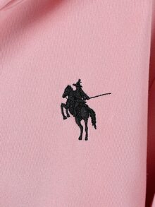 SHEIN 女童粉色連帽拉鍊運動外套，適合秋冬，騎士馬刺繡寬鬆開襟開襟衫，可愛休閒百搭上衣 - 粉色 - 查看 8