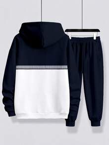 NEOREFINED Men's Vintage Sports Style Colorblock & Striped Noble Horse Logo Silhouette Hoodie Sweatshirt Set - Multicolor - View 2