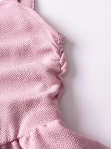 SHEIN 少女優雅牛仔風粉色3D蝴蝶結荷葉邊肩帶仙女洋裝，適合夏季7歲生日派對、嬰兒洗禮、場合穿著、雞尾酒會、休閒出遊 - 粉色 - 查看 5