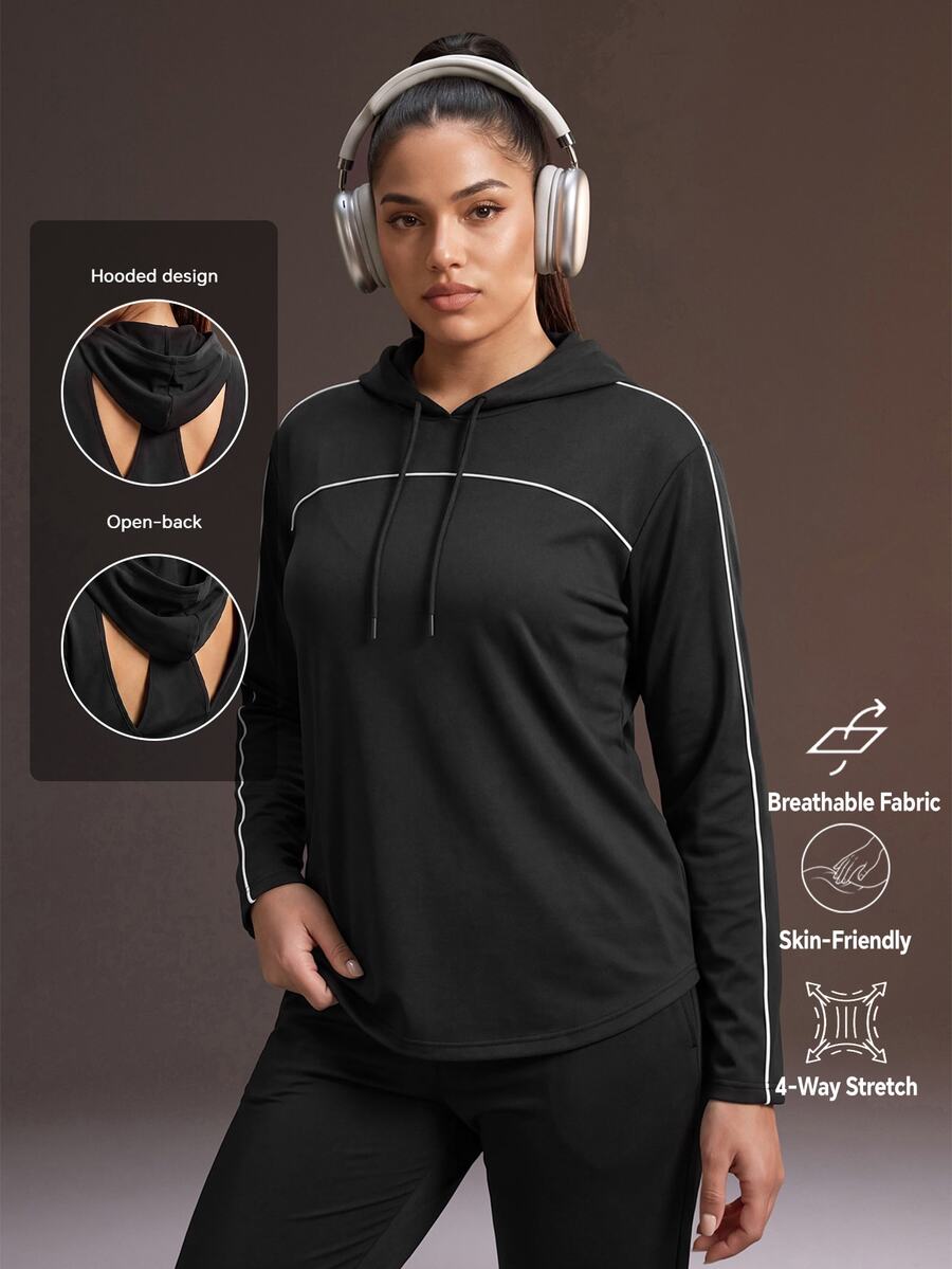 Powerista Women's Plus Size Loose Backless Sports Sweatshirt Fall Gym Black Alternative Baggy