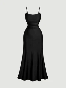 SHEIN MOD Plus Size Black 2 Pieces Cardigan And Midi Dress Set For WomenSummer Outfits For Women - Black - View 5