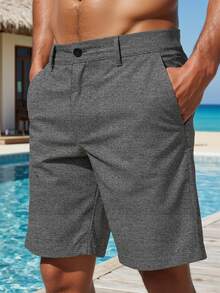 VENTUSAIL Men's Casual Slant Pocket Shorts , Linen Loose Knee Cool Lucky Solid Color Summer Basic Formal Holiday - Grey - View 1