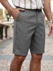VENTUSAIL Men's Casual Slant Pocket Shorts , Linen Loose Knee Cool Lucky Solid Color Summer Basic Formal Holiday - Grey - View 5