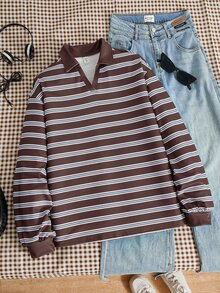 SHEIN 青少年女孩長袖抓絨秋季服飾 棕色套頭運動衫 休閒街頭風 寬鬆 開學季 2合1 畢業季 灰色 沙灘 - 彩色 - 查看 6