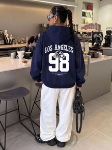 Muchica Football Pattern Print Long Sleeve Sweatshirt Sweatshirt Suitable For Autumn/Winter - Navy Blue - View 3