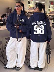 Muchica Football Pattern Print Long Sleeve Sweatshirt Sweatshirt Suitable For Autumn/Winter - Navy Blue - View 1