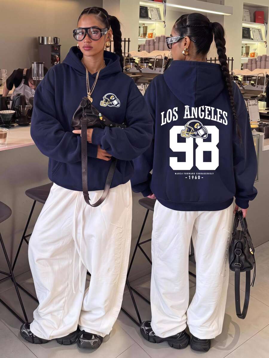 Muchica Football Pattern Print Long Sleeve Sweatshirt Sweatshirt Suitable For Autumn/Winter - Navy Blue - View 1