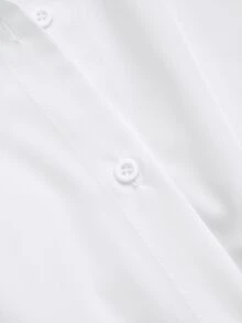 Sweetra 大尺碼休閒極簡白色 Polo 領長袖緊身連身衣，修身收腰顯身材百搭上衣，秋冬款 - 白色 - 查看 6