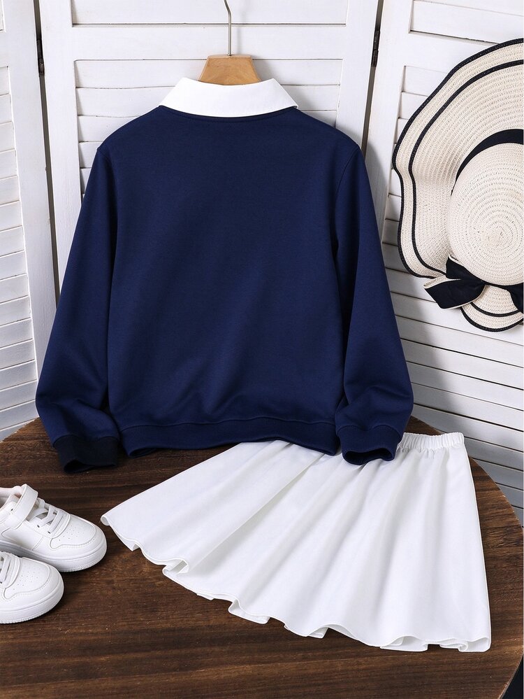 Tween Girls Fall Outfits 2pcs Set,Girls Fresh Academy Style School Spring Autumn Outfit, Vintage, Back To School,Loose,Knit, Casual,Fall - Multicolor - View 2