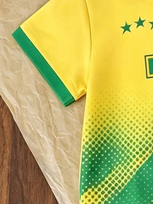 SHEIN 2pcs/Set Young Boys Casual Comfortable Sports Outfit,Summer Football Number 10 Logo Design Contrast Color Versatile Suit For Outdoor Beach,Green - Multicolor - View 4