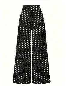 EMERY ROSE Plus Size Elegant Commuter Polka Dot Print Wide Leg Pants Fall - Multicolor - View 4