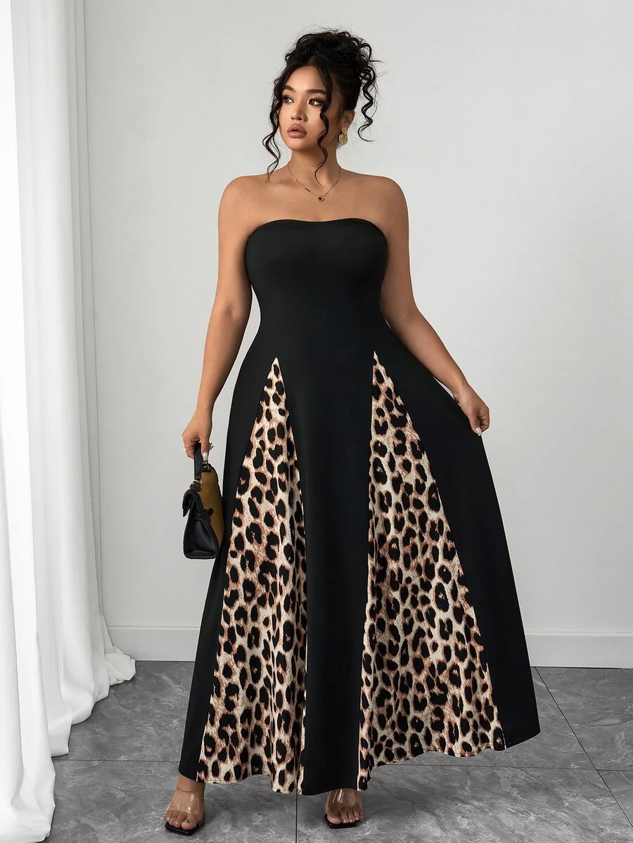 Elenzga Women Spaghetti Strap Patchwork Leopard Print Dress, Spring/Summer - Multicolor - View 1