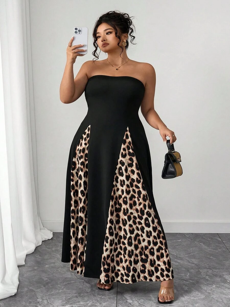 Elenzga Women Spaghetti Strap Patchwork Leopard Print Dress, Spring/Summer - Multicolor - View 1