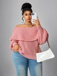 Maweii Plus Size Women's Ruffle Collar Tie Lantern Sleeve Loose Comfortable Fashion Pullover Sweater - Pink - View 2