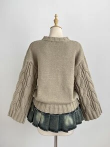 Mori Grove Mori Grove Women's Cute Sweet Date Night Outgoing Outfit Casual Loose Fashion Versatile Party Pullover Sweater - Khaki - View 2