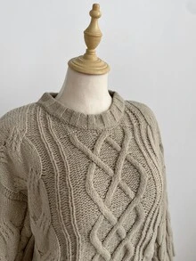 Mori Grove Mori Grove Women's Cute Sweet Date Night Outgoing Outfit Casual Loose Fashion Versatile Party Pullover Sweater - Khaki - View 3