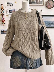 Mori Grove Mori Grove Women's Cute Sweet Date Night Outgoing Outfit Casual Loose Fashion Versatile Party Pullover Sweater - Khaki - View 1