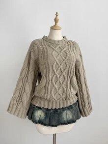 Mori Grove Mori Grove Women's Cute Sweet Date Night Outgoing Outfit Casual Loose Fashion Versatile Party Pullover Sweater - Khaki - View 5