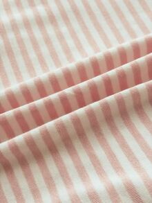 SHEIN Kids Tween Girl Early Autumn Spring Fashion Cute Pink Striped Long Sleeve Casual Lace-Paneled Hem T-Shirt Trim Patchwork Button Placket School - Pink - View 5