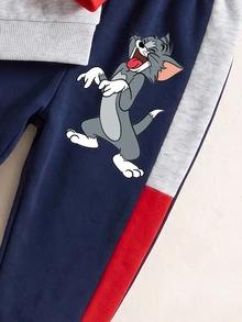 TOM & JERRY X SHEIN 小男孩字母卡通圖案長袖運動衫與慢跑褲兩件套 - 彩色 - 查看 5