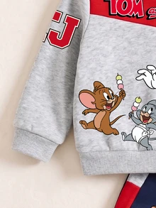 TOM & JERRY X SHEIN 小男孩字母卡通圖案長袖運動衫與慢跑褲兩件套 - 彩色 - 查看 6