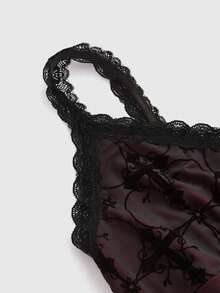 ROMWE Goth Ladies' Lace Patchwork Camisole Tank Top - Black - View 5