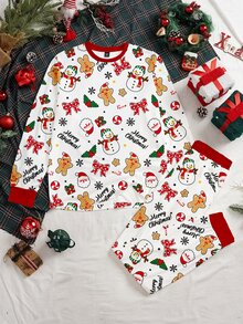 Manfinity Homme Men's All-Over Print Long Sleeve Top And Pants Casual Daily Christmas Loungewear Set - Red and White - View 2