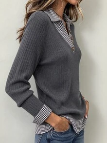 EMERY ROSE Casual Women's 2 In 1 Button Top For Commuting And Office - Multicolor - View 3
