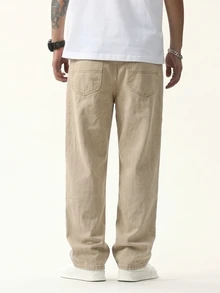 Colvenic Men's Street Style Casual Khaki Denim Jeans - Khaki - View 3