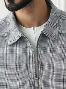 HUEFORM Men's Old Money Casual Cotton Plaid Zip‑Up Relaxed-Fit Shirt,Suitable For Daily Commuting Office Work And Business Occasions Grey Plaid Fall - Multicolor - View 3