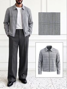 HUEFORM Men's Old Money Casual Cotton Plaid Zip‑Up Relaxed-Fit Shirt,Suitable For Daily Commuting Office Work And Business Occasions Grey Plaid Fall - Multicolor - View 1