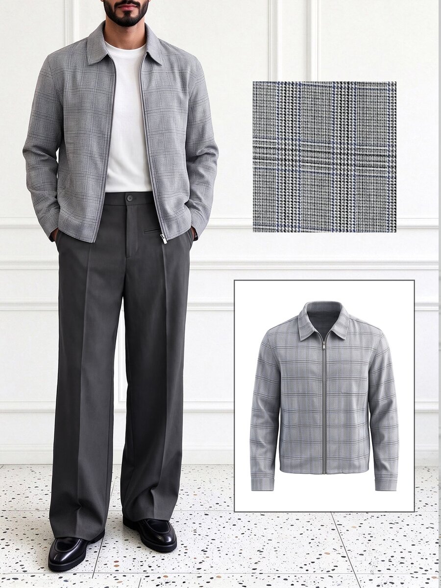 HUEFORM Men's Old Money Casual Cotton Plaid Zip‑Up Relaxed-Fit Shirt,Suitable For Daily Commuting Office Work And Business Occasions Grey Plaid Fall - Multicolor - View 1