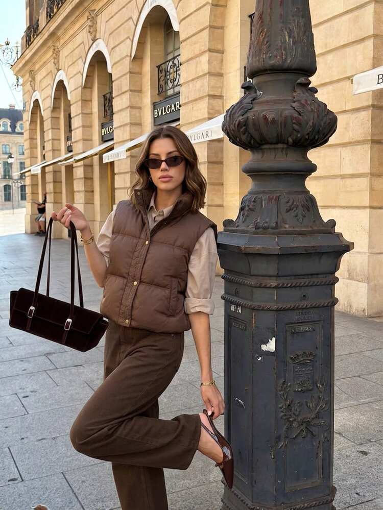 Serisse 女款休閒保暖拉鍊立領棉服外套，秋冬聖誕新年感恩節咖啡棕色上衣 - 咖啡棕 - 查看 6