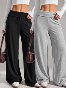 SHEIN Tall Bộ 2 quần dài nữ màu trơn đa năng mặc hàng ngày - Nhiều màu - Xem 10