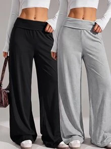 SHEIN Tall Bộ 2 quần dài nữ màu trơn đa năng mặc hàng ngày - Nhiều màu - Xem 1