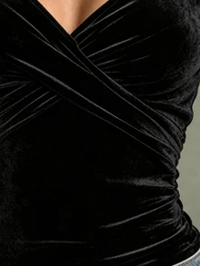 Ceyna 女款大尺碼 T-shirt，優雅哥德風標準版型秋冬黑色拼接肩部絲綢收腰上衣，長袖萬聖節 - 黑色 - 查看 4