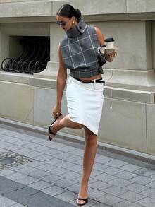 Siren Gaze Women's Plaid Casual French Elegant Versatile Daily Wear Top Office Brunch Grey Plaid Fall - Grey - View 1