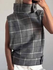 Siren Gaze Women's Plaid Casual French Elegant Versatile Daily Wear Top Office Brunch Grey Plaid Fall - Grey - View 3