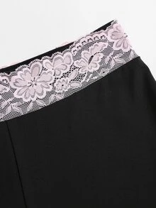 Sweetra New European And American Commuter Fashion Outfit Lace Patchwork Deep V-Neck Long Sleeve Slimming T-Shirt And Lace Waist Design Straight Leg Pants 2 Pieces Set - Black - View 6