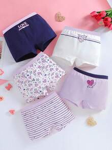 SHEIN 5件組少女心海軍藍全白紫色印花美式復古風可愛牛仔女郎多款內褲 冬季女孩之夜 - 紫色 - 查看 4