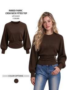QUELARIE Women's Solid Color Casual Versatile Daily Long Sleeve Top - Coffee Brown - View 3