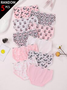 SHEIN 5件組女孩內褲套裝，熊貓與愛心印花，混紡布料，彈性腰帶，卡通風格，四季日常穿著，舒適柔軟可愛休閒，兒童禮品套裝 - 彩色 - 查看 7